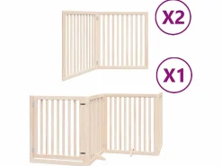 Clearance Clicnbuy Puerta para perros plegable 8 paneles madera de álamo 640 cm Marru00f3n