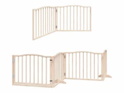 Hot Clicnbuy Puerta para perros plegable 6 paneles madera de álamo 480 cm Marru00f3n