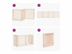 Hot Puerta para perros plegable 4 paneles madera de álamo 320 cm Seguridad Para Mascotas
