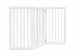 Clearance Clicnbuy Puerta para perros plegable 3 paneles madera álamo blanca 150cm Blanco