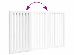 Clearance Clicnbuy Puerta para perros plegable 3 paneles madera álamo blanca 150cm Blanco