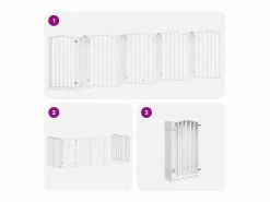 Clicnbuy Puerta para perros plegable 9 paneles madera álamo blanca 450cm