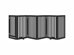 New Puerta para perros plegable 6 paneles madera álamo negra 300 cm Seguridad Para Mascotas
