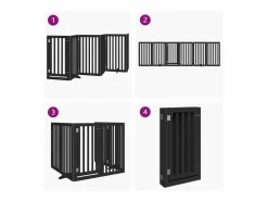 New Puerta para perros plegable 6 paneles madera álamo negra 300 cm Seguridad Para Mascotas