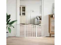 Outlet Clicnbuy Puerta para perros plegable 3 paneles madera álamo blanca 150cm Blanco