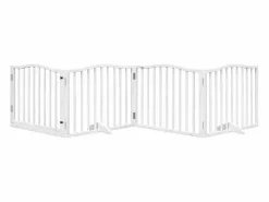 Clearance Puerta para perros plegable 4 paneles madera álamo blanca 320cm Seguridad Para Mascotas