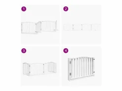 Clearance Puerta para perros plegable 4 paneles madera álamo blanca 320cm Seguridad Para Mascotas