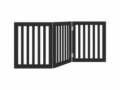 Discount Clicnbuy Puerta para perros plegable 3 paneles madera álamo negra 150 cm Negro