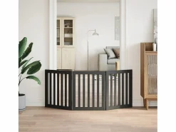 Discount Clicnbuy Puerta para perros plegable 3 paneles madera álamo negra 150 cm Negro
