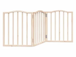 Outlet Clicnbuy Puerta para perros plegable 3 paneles madera de álamo 150 cm Marru00f3n