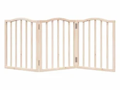 Outlet Clicnbuy Puerta para perros plegable 3 paneles madera de álamo 150 cm Marru00f3n