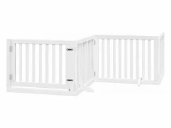 Clicnbuy Puerta para perros plegable 4 paneles madera álamo blanca 320cm