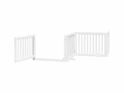 Clicnbuy Puerta para perros plegable 4 paneles madera álamo blanca 320cm
