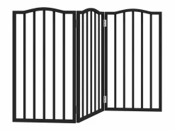 Clicnbuy Puerta para perros plegable 3 paneles madera álamo negra 150 cm Negro