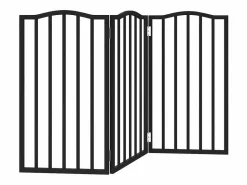 Clicnbuy Puerta para perros plegable 3 paneles madera álamo negra 150 cm Negro