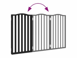 Clicnbuy Puerta para perros plegable 3 paneles madera álamo negra 150 cm Negro
