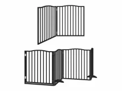 Clicnbuy Puerta para perros plegable 6 paneles madera álamo negra 480 cm