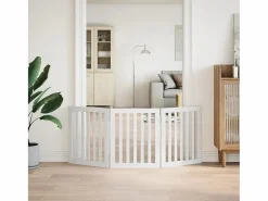 Clicnbuy Puerta para perros plegable 3 paneles madera álamo blanca 150cm