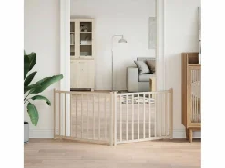 Clearance Clicnbuy Puerta para perros plegable 2 paneles madera de abeto 160 cm Marru00f3n