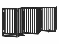 Outlet Puerta para perros plegable 9 paneles madera álamo negra 450 cm Seguridad Para Mascotas