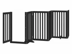 Outlet Puerta para perros plegable 9 paneles madera álamo negra 450 cm Seguridad Para Mascotas