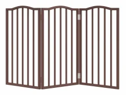 New Clicnbuy Puerta para perros plegable 3 paneles álamo marrón roble 150 cm Marru00f3n
