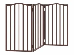 New Clicnbuy Puerta para perros plegable 3 paneles álamo marrón roble 150 cm Marru00f3n