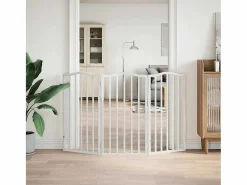 Outlet Clicnbuy Puerta para perros plegable 3 paneles madera álamo blanca 150cm Blanco