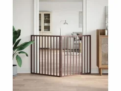 Outlet Clicnbuy Puerta para perros plegable 2 paneles madera álamo marrón 160cm Marru00f3n