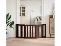 Best Puerta para perros plegable 3 paneles madera álamo marrón 150cm Seguridad Para Mascotas