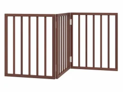 Discount Puerta para perros plegable 3 paneles madera álamo marrón 150cm Seguridad Para Mascotas