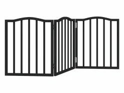 New Clicnbuy Puerta para perros plegable 3 paneles madera álamo negra 150 cm Negro