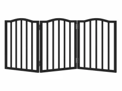 New Clicnbuy Puerta para perros plegable 3 paneles madera álamo negra 150 cm Negro