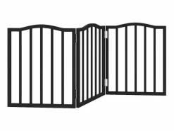 New Clicnbuy Puerta para perros plegable 3 paneles madera álamo negra 150 cm Negro