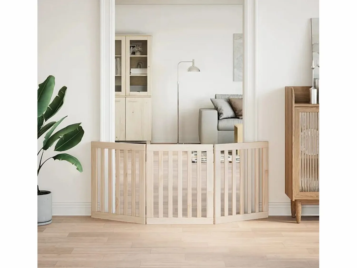Online Puerta para perros plegable de 3 paneles, 150 cm, madera de álamo Seguridad Para Mascotas
