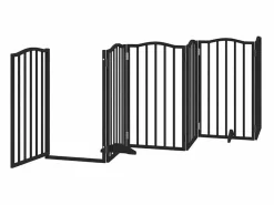 New Clicnbuy Puerta para perros plegable 9 paneles madera álamo negra 450 cm Negro