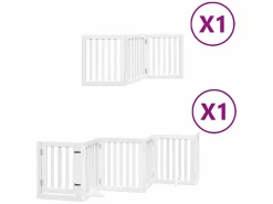 Clicnbuy Puerta para perros plegable 9 paneles madera álamo blanca 450cm