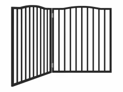 New Puerta para perros plegable 2 paneles madera álamo negra 160 cm Seguridad Para Mascotas