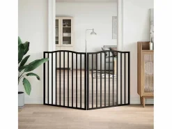 New Puerta para perros plegable 2 paneles madera álamo negra 160 cm Seguridad Para Mascotas
