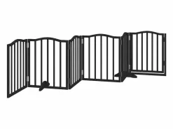 Clicnbuy Puerta para perros plegable 6 paneles madera álamo negra 300 cm Negro
