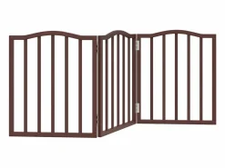 Outlet Puerta para perros plegable 3 paneles álamo marrón roble 150 cm Seguridad Para Mascotas