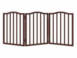 Outlet Puerta para perros plegable 3 paneles álamo marrón roble 150 cm Seguridad Para Mascotas
