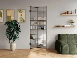 Vente-unique Puerta reversible de aluminio y vidrio templado sin marco - Alt. 204 x L83 cm - SEROTO
