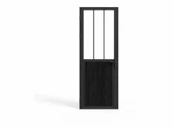 Discount Vente-unique Puerta taller reversible de aluminio, MDF y vidrio templado - Alt. 204 x An. 93 cm - ERMELO Negro