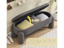 Puf banco de cama con arcón de almacenamiento en terciopelo, estilo contemporáneo y multifuncional para dormitorio y salón Gris