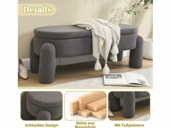 Puf banco de cama con arcón de almacenamiento en terciopelo, estilo contemporáneo y multifuncional para dormitorio y salón Gris