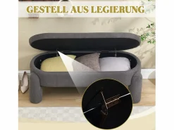 Puf banco de cama con arcón de almacenamiento en terciopelo, estilo contemporáneo y multifuncional para dormitorio y salón Gris