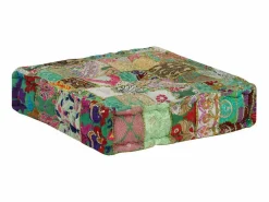 Hot Puf cuadrado de algodón hecho a mano 50 x 50 x 12 cm Verde Multicolor