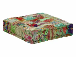 Hot Puf cuadrado de algodón hecho a mano 50 x 50 x 12 cm Verde Multicolor