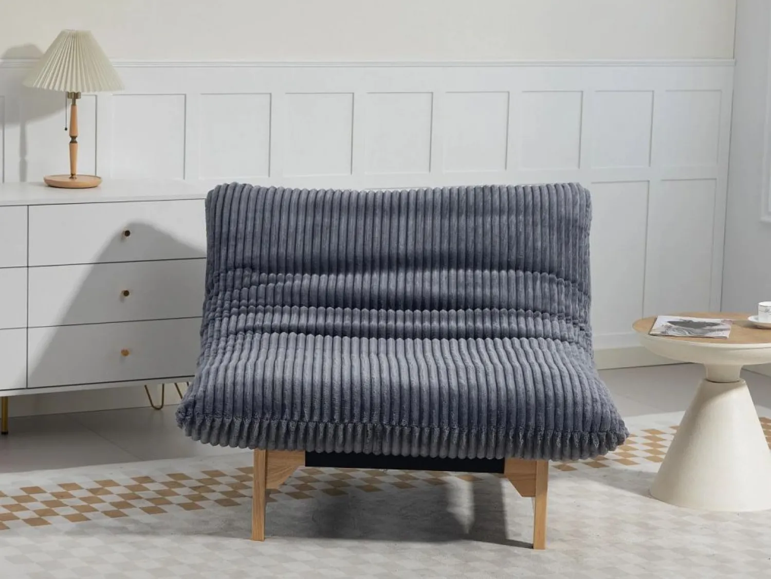 Puf Gigante Blanco de Tela Corduroy, Ergonomico con Respaldo 100x120x76 cm, para Salón y Dormitorio de Adultos